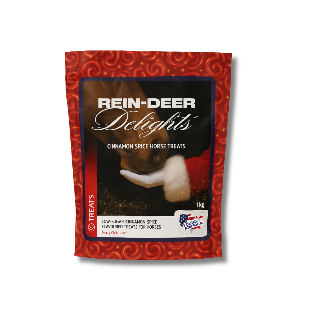 Pack of Rein-Deer Delights Cinnamon Spice Horse Treats on a white background