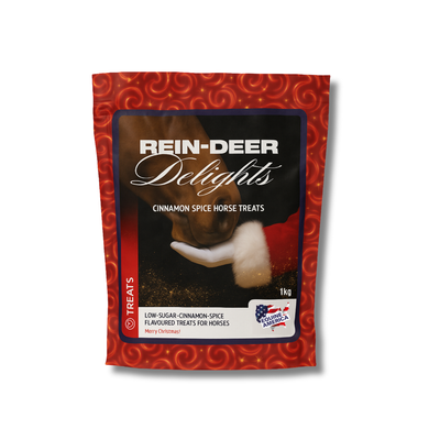 Pack of Rein-Deer Delights Cinnamon Spice Horse Treats on a white background